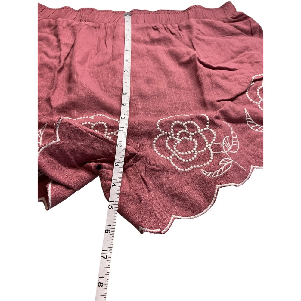 Dusty Rose Floral Embroidered Scalloped Hem Linen Blend Shorts Womens XL - Picture 8 of 15